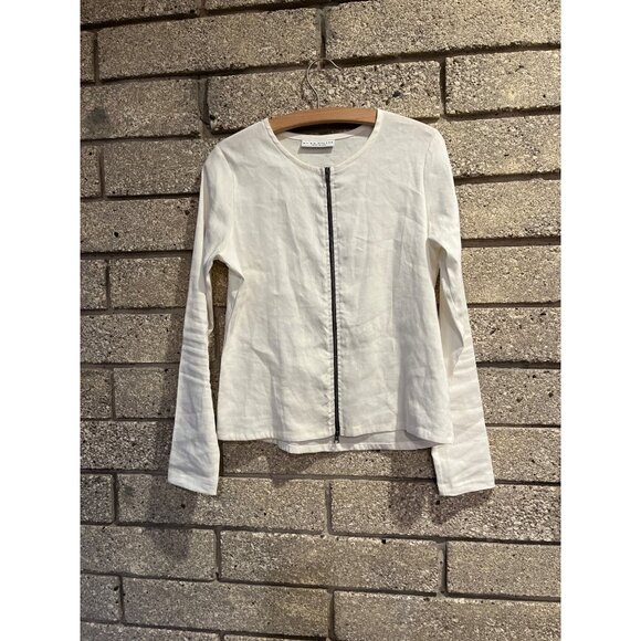 Bryn Walker Womens White Front Zip Long Sleeve Top - Picture 1 of 6